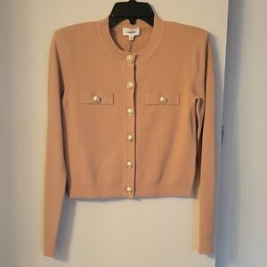 L'agence Elegant Tan Cadigan with Gold Accents